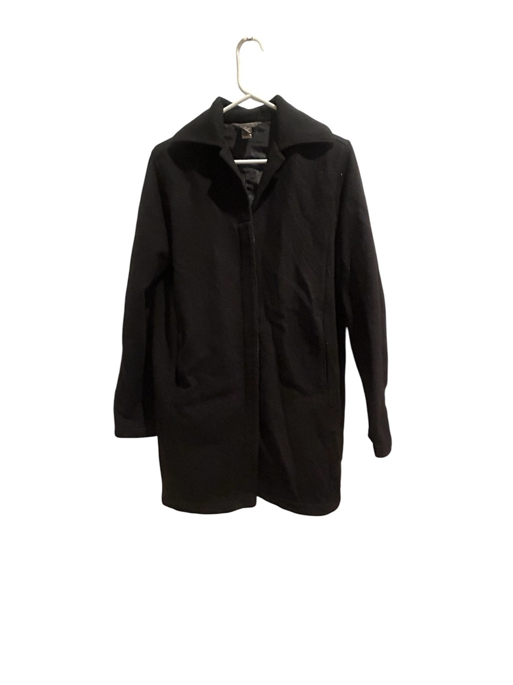 Vintage Banana Republic Black Wool Trench Coat - Sleek Minimalist Design Size M